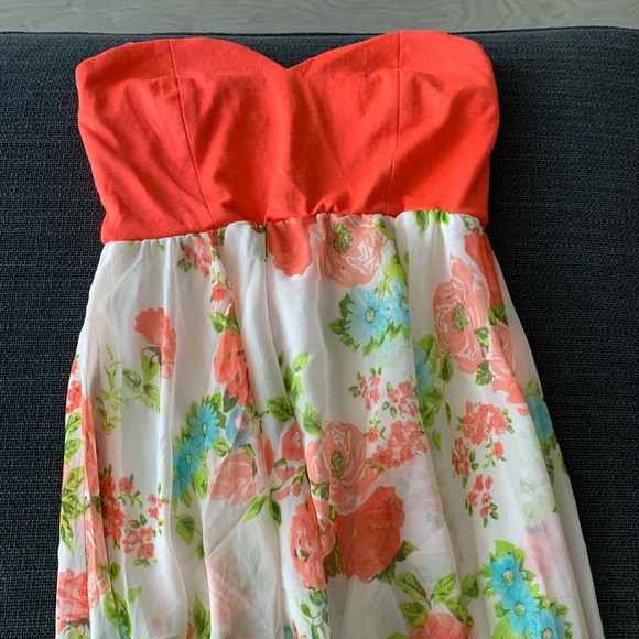Peach/Orange High-Low Floral Dress - Picture 3 of 3